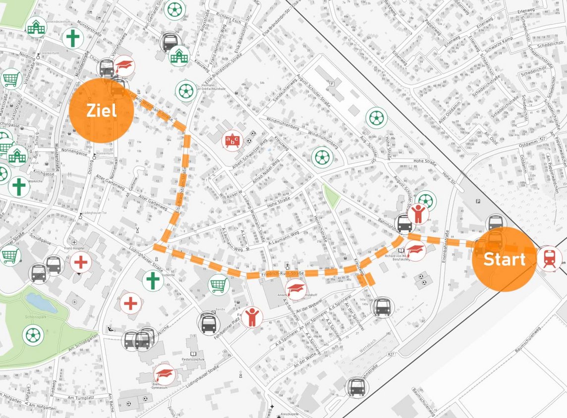 Diese Karte zeigt den Routenverlauf der Tour in Dülmen-Mitte