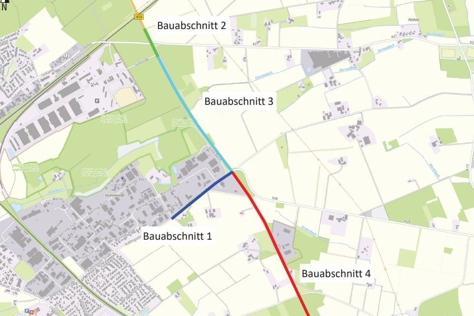 Die Karte zeigt die vier Bauabschnitte.
