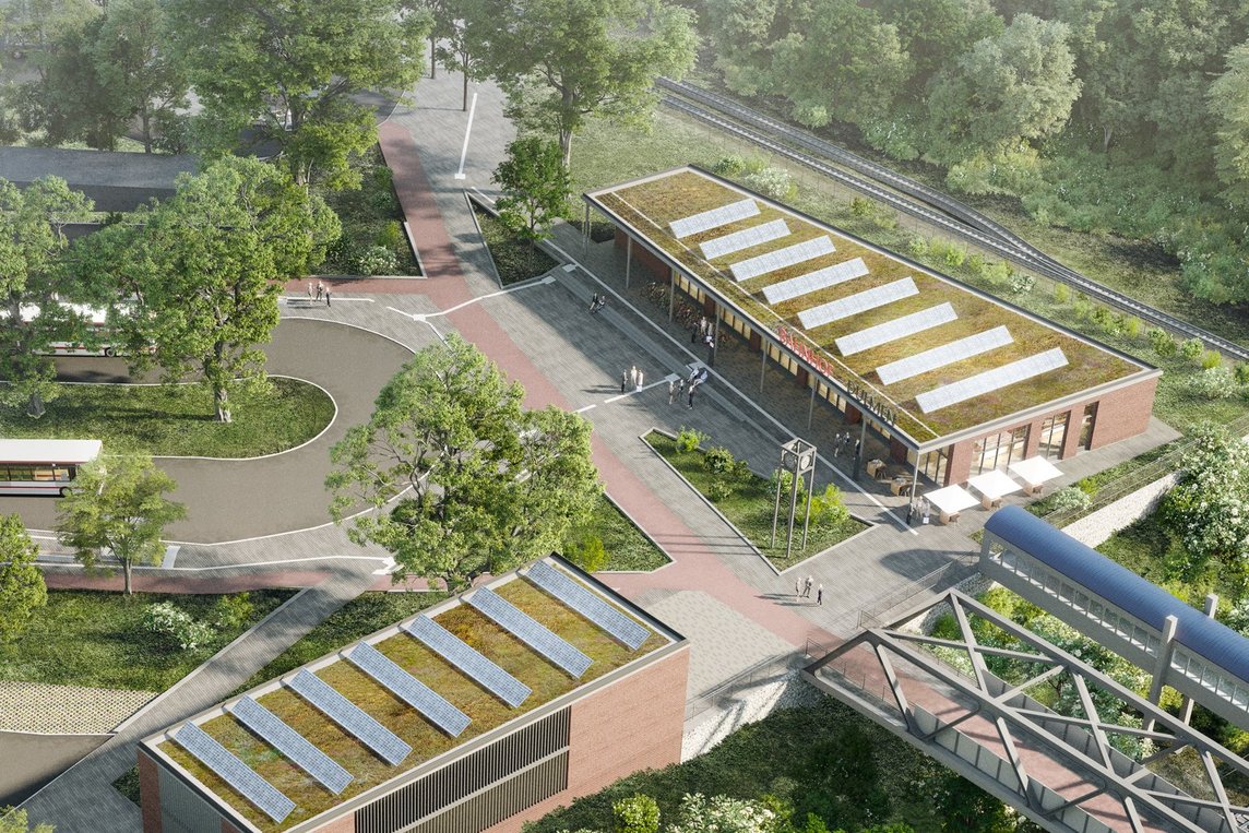 Planungsentwurf des neuen Empfangsgebäudes am Bahnhof.