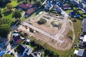 Dieses Luftbild zeigt das Neubaugebiet Kornkamp in Merfeld