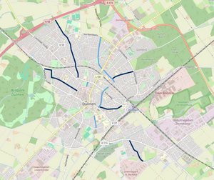 Diese Karte zeigt die bereits umgesetzten wie auch die in Planung befindlichen Fahrradstraßen