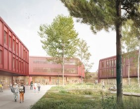 3D-Entwurf "Campus mit Herz" Diese Grafik zeigt eine 3D-Ansicht des Siegerentwurfes "Campus mit Herz"