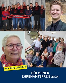 Dieses Foto zeigt das Betreuer-Team der Karthaus Kicker (oben links), Gerrit Oldenburg  (oben rechts), Christel König (unten links), Team der Kleiderstube der evangelischen Kirchengemeinde (unten rechts). 