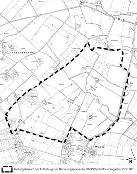 Bebauungsplan „Windkraftvorranggebiet COE 07" Diese Karte zeigt den Geltungsbereich des alten Bebauungsplans.